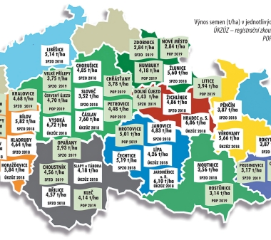 Výnos semen řepky ES Imperio v jednotlivých regionech